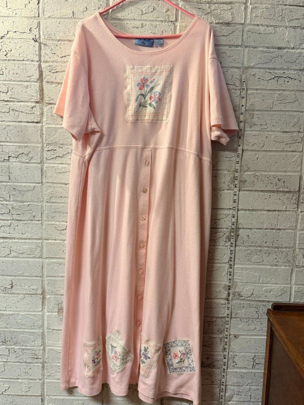 Vintage San Michelle Bay 24W Pink Floral Applique Maxi Dress Cottagecore 90s